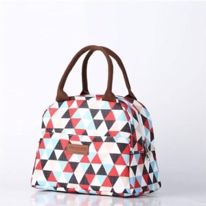 Lunch Bag Tote Bag for Women Printed Lunch Bag  (White/Red Triangle, Nylon) 10051.24 Cubic Centimeters
