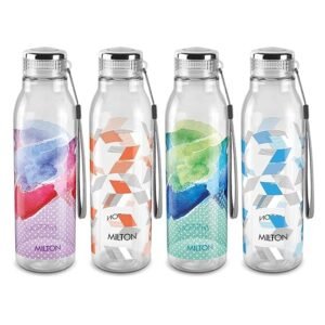 Milton Helix 1000 Pet Water Bottle, Set of 4, 1 Litre Each, Assorted | BPA Free | Travel Bottle